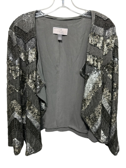 Olivia Palermo x Chelsea 28 Size M Gray Beige Viscose Beaded Sequined Jacket Gray Beige / M