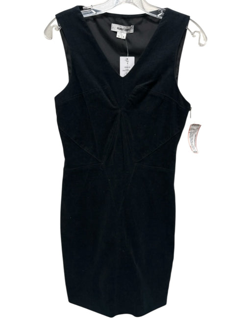 Helmut Lang Size 6 Black Cotton Blend Sleeveless Panel Detail V Neck Dress Black / 6
