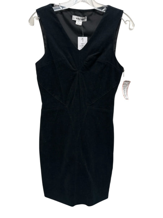 Helmut Lang Size 6 Black Cotton Blend Sleeveless Panel Detail V Neck Dress Black / 6