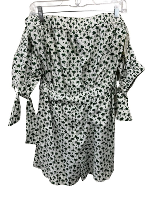 Milly Size 6 White & Green Cotton Palm Tree Print Short Sleeve Romper Dress White & Green / 6