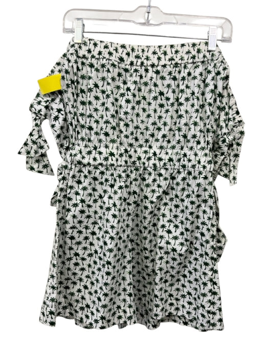 Milly Size 6 White & Green Cotton Palm Tree Print Short Sleeve Romper Dress White & Green / 6