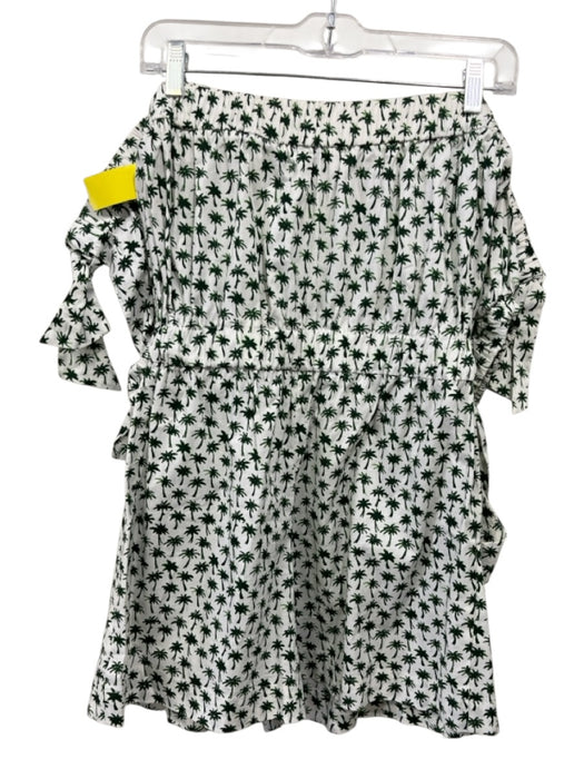 Milly Size 6 White & Green Cotton Palm Tree Print Short Sleeve Romper Dress White & Green / 6