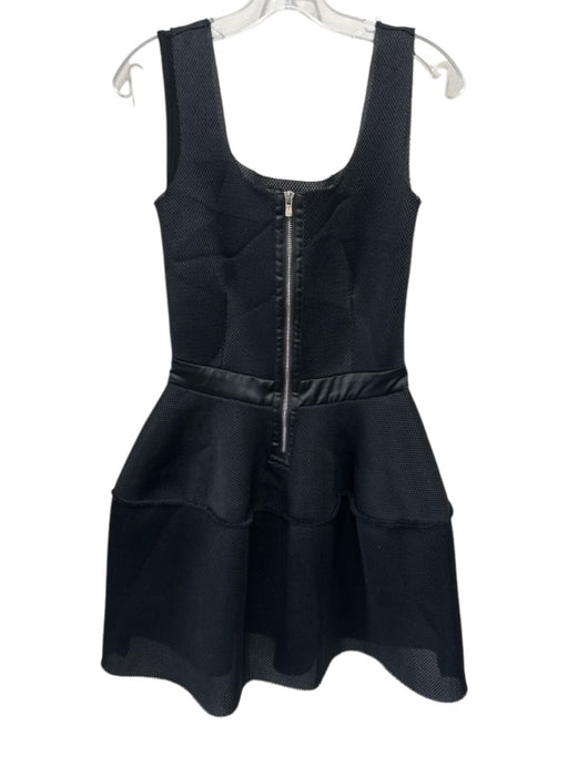 Maje Size 2 Black Cotton Blend Sleeveless Mesh Overlay Zip Front Dress Black / 2
