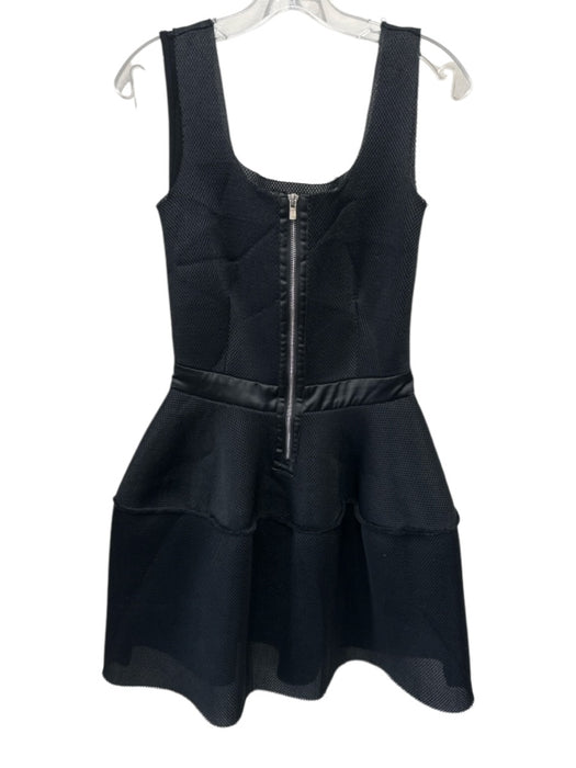 Maje Size 2 Black Cotton Blend Sleeveless Mesh Overlay Zip Front Dress Black / 2