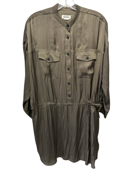 Zadig & Voltaire Size XS Taupe Beige Polyester Satin Long Sleeve Dress Taupe Beige / XS