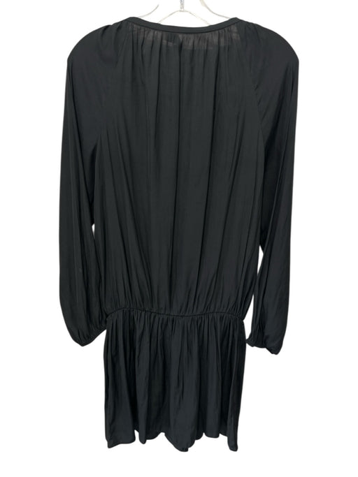 Ramy Brook Size M Black Polyester Satin Long Sleeve Lace Up Front Dress Black / M