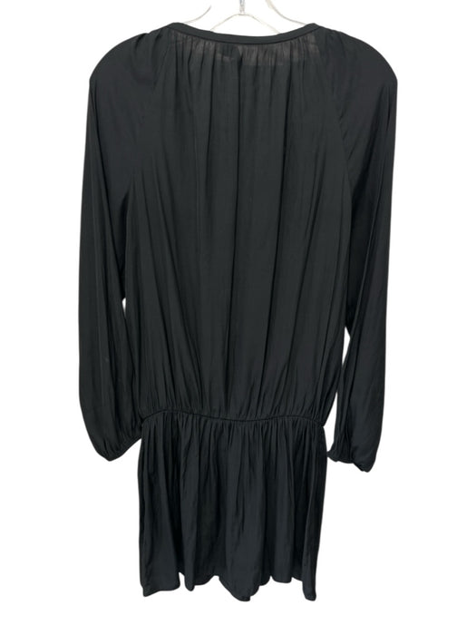 Ramy Brook Size M Black Polyester Satin Long Sleeve Lace Up Front Dress Black / M