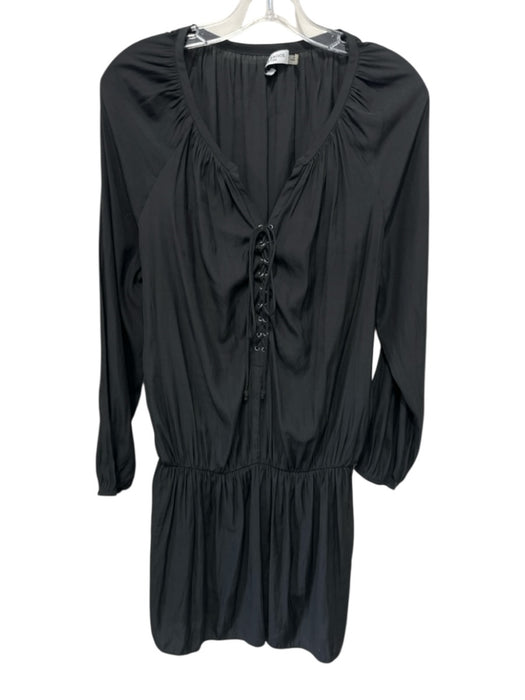 Ramy Brook Size M Black Polyester Satin Long Sleeve Lace Up Front Dress Black / M
