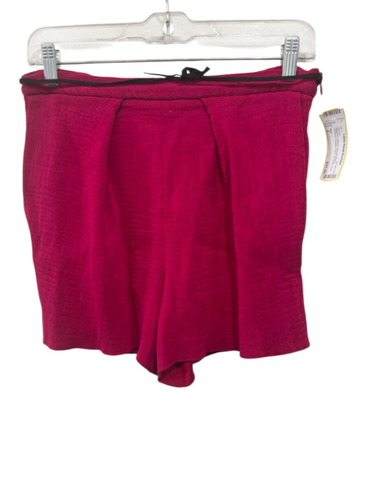 Maje Size 2 Magenta & Black Viscose Blend Textured Pleated Front Side Zip Shorts Magenta & Black / 2