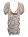 ASTR Size M Cream White & Pink Polyester Floral Short Puff Sleeve Ruched Dress Cream White & Pink / M