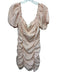 ASTR Size M Cream White & Pink Polyester Floral Short Puff Sleeve Ruched Dress Cream White & Pink / M
