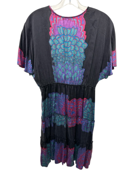 Hale Bob Size Est XS Black, Purple & Blue Silk Blend Floral Cap Sleeve Dress Black, Purple & Blue / Est XS