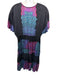 Hale Bob Size Est XS Black, Purple & Blue Silk Blend Floral Cap Sleeve Dress Black, Purple & Blue / Est XS