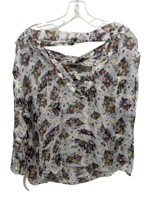 IRO Size 32 White & Multi Viscose Abstract Print Semi Sheer Wide Neck Top White & Multi / 32