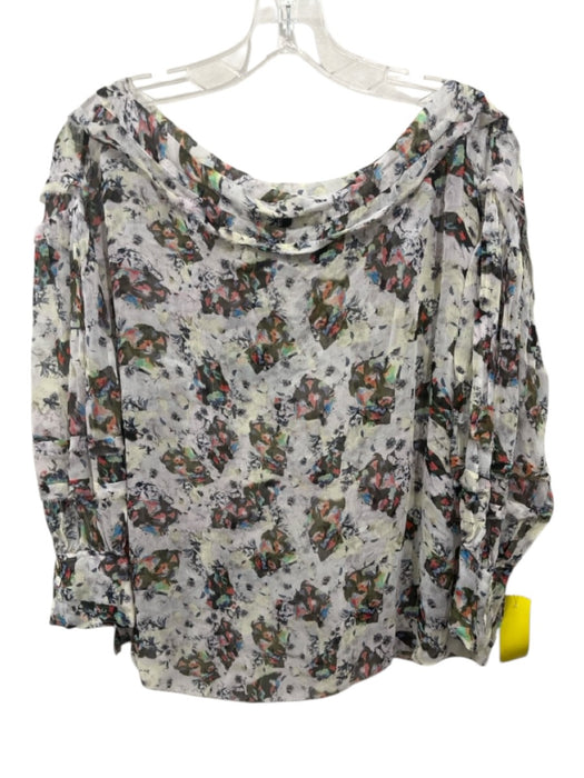 IRO Size 32 White & Multi Viscose Abstract Print Semi Sheer Wide Neck Top White & Multi / 32