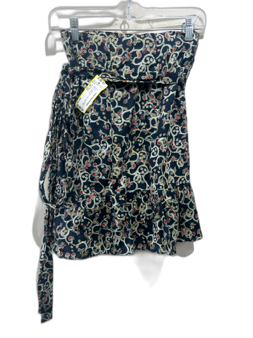 Isabel Marant Size 34 / XS Blue, Yellow, Red Linen Ruffle Wrap Mini Skirt Blue, Yellow, Red / 34 / XS