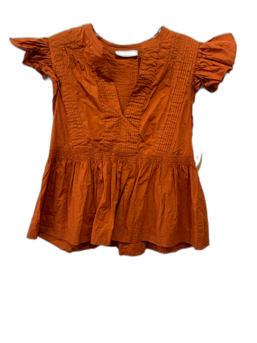 Ulla Johnson Size 0 Rust Orange Cotton Pintuck V Neck Smocked Top Rust Orange / 0
