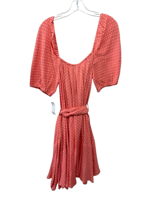 Cleobella Size S Coral Pink & White Viscose Polka Dots Short Puff Sleeve Dress Coral Pink & White / S