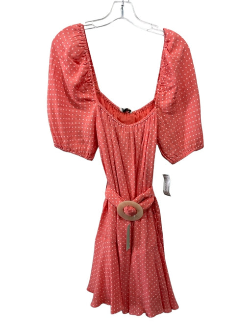 Cleobella Size S Coral Pink & White Viscose Polka Dots Short Puff Sleeve Dress Coral Pink & White / S