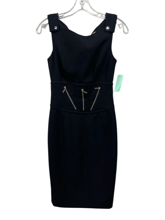 Karen Millen Size 4 Black Polyester Blend Sleeveless Zipper Detail Dress Black / 4