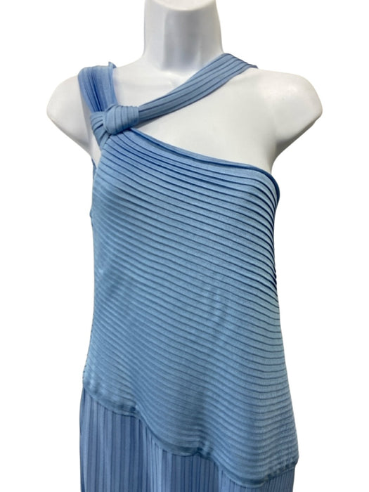 St. John Size 14 Light Blue Rayon Ribbed Knit Sleeveless Knot Detail Dress Light Blue / 14