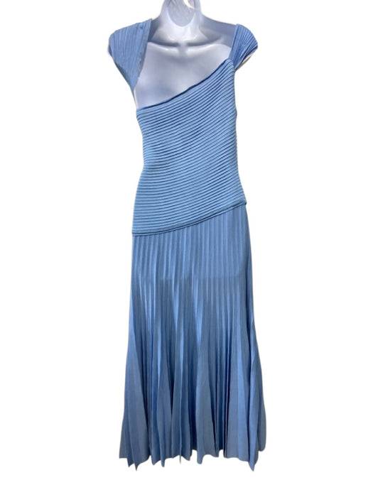 St. John Size 14 Light Blue Rayon Ribbed Knit Sleeveless Knot Detail Dress Light Blue / 14