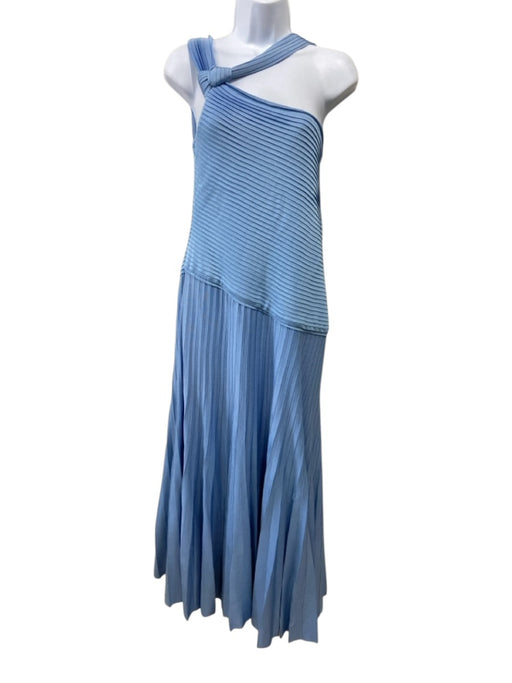 St. John Size 14 Light Blue Rayon Ribbed Knit Sleeveless Knot Detail Dress Light Blue / 14