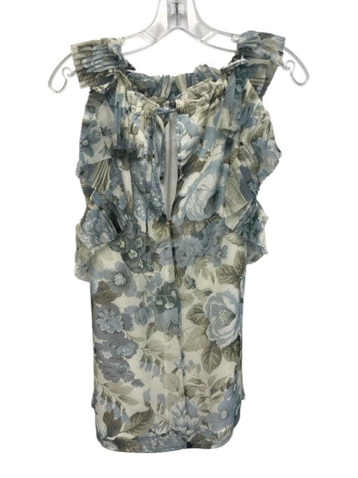 P.a.r.o.s.h. Size S Cream, Green & Blue Print Polyester Floral Sleeveless Top Cream, Green & Blue Print / S