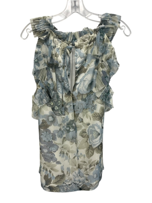 P.a.r.o.s.h. Size S Cream, Green & Blue Print Polyester Floral Sleeveless Top Cream, Green & Blue Print / S