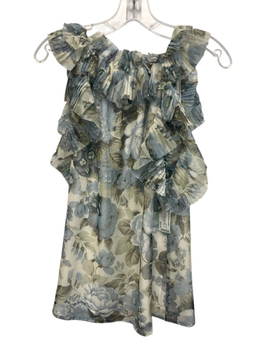 P.a.r.o.s.h. Size S Cream, Green & Blue Print Polyester Floral Sleeveless Top Cream, Green & Blue Print / S
