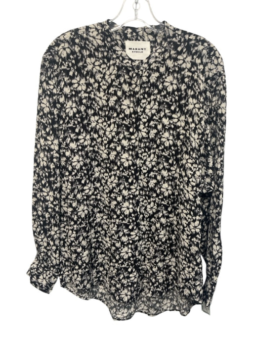 Marant Etoile Size 36 Black & White Viscose Abstract Floral Long Sleeve Top Black & White / 36