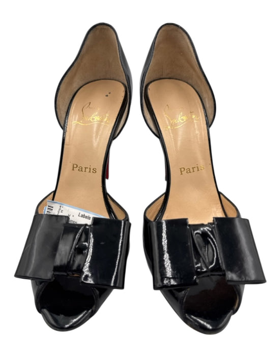 Christian Louboutin Shoe Size 39.5 Black Patent Leather Peep Toe Stiletto Pumps Black / 39.5