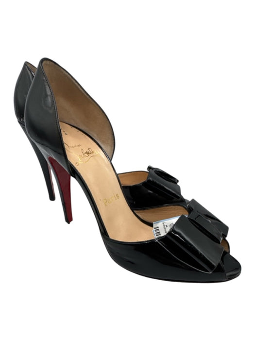 Christian Louboutin Shoe Size 39.5 Black Patent Leather Peep Toe Stiletto Pumps Black / 39.5