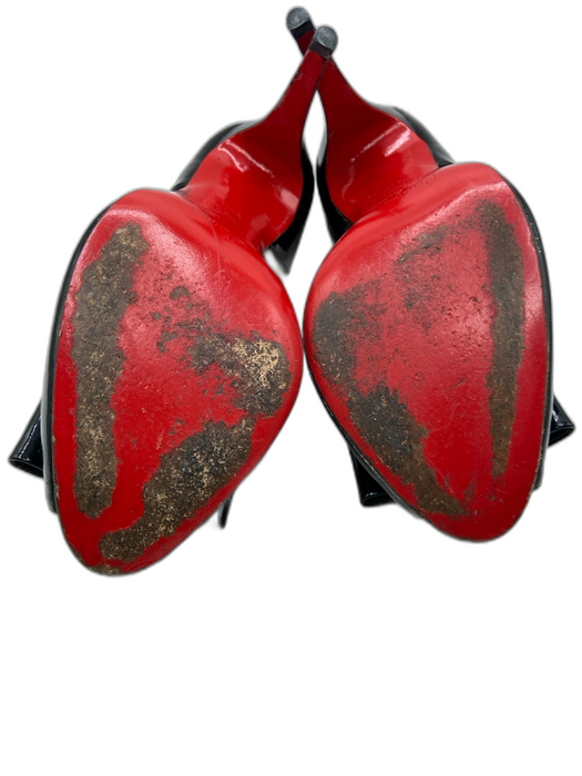 Christian Louboutin Shoe Size 39.5 Black Patent Bow Accent Peep Toe Heeled Pumps Black / 39.5