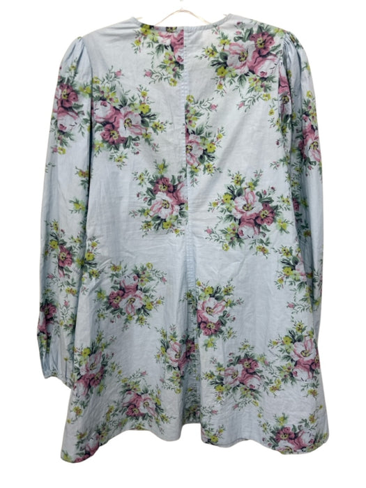 Ganni Size 36 Light Blue & Multi Cotton Long Sleeve Zip Front Floral Dress Light Blue & Multi / 36