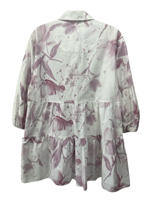 Maeve Size S White & Purple Cotton Half Zip Long Sleeve 1/2 Button Floral Dress White & Purple / S