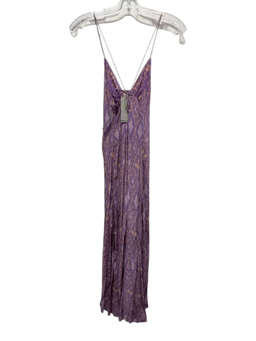 Vanessa Bruno Size 8 Purple & Yellow Viscose Sleeveless Midi Gathered Dress Purple & Yellow / 8