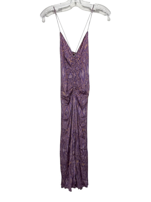 Vanessa Bruno Size 8 Purple & Yellow Viscose Sleeveless Midi Gathered Dress Purple & Yellow / 8