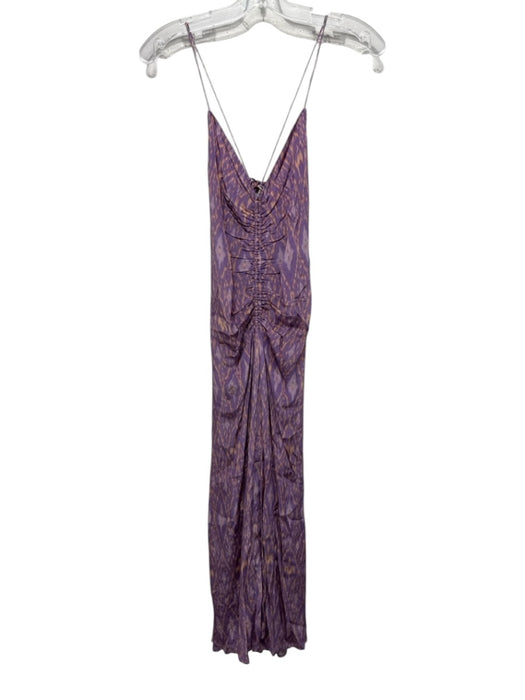 Vanessa Bruno Size 8 Purple & Yellow Viscose Sleeveless Midi Gathered Dress Purple & Yellow / 8