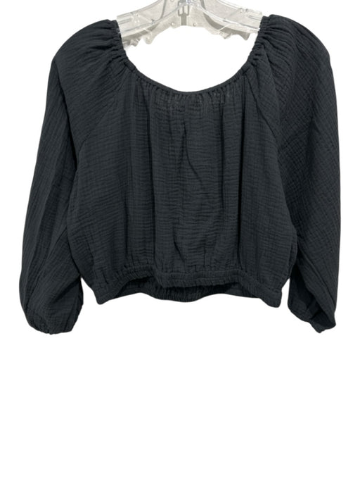 Marine Layer Size M Black Cotton Long Sleeve Open neck Crop Top Black / M
