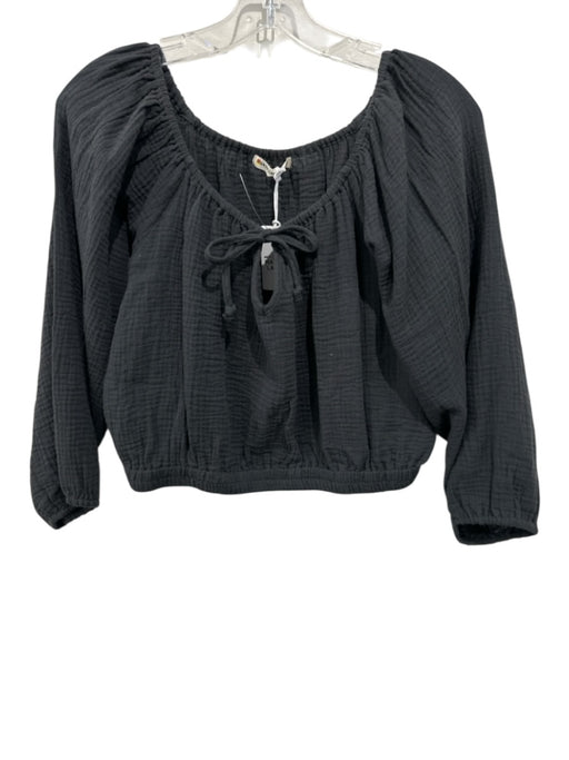 Marine Layer Size M Black Cotton Long Sleeve Open neck Crop Top Black / M