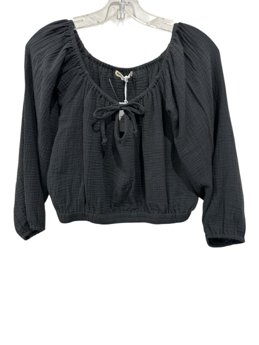 Marine Layer Size M Black Cotton Long Sleeve Open neck Crop Top Black / M