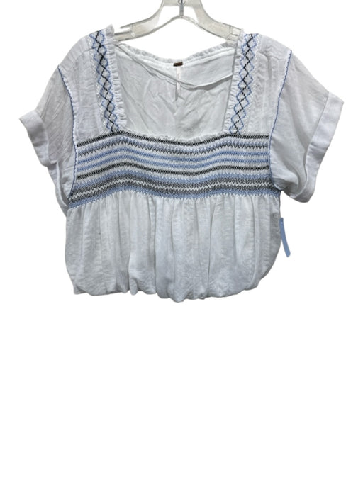 Free People Size S White, Blue, Black Polyester & Cotton Square Neck pleats Top White, Blue, Black / S