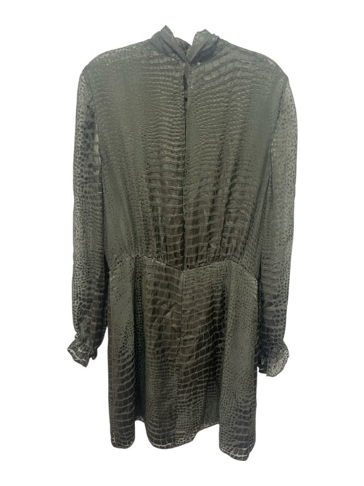 Reiss Size 10 Green Viscose & Silk Long Sleeve Snake Print Sheer Open Back Dress Green / 10