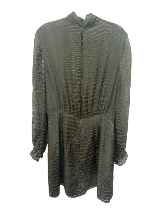 Reiss Size 10 Green Viscose & Silk Long Sleeve Snake Print Sheer Open Back Dress Green / 10