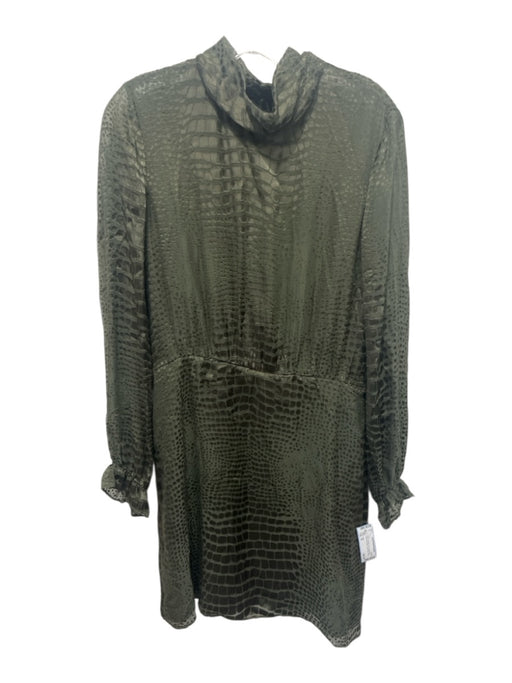 Reiss Size 10 Green Viscose & Silk Long Sleeve Snake Print Sheer Open Back Dress Green / 10