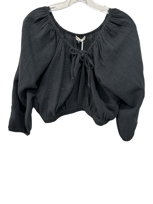 Marine Layer Size M Black Cotton Long Sleeve Open neck Crop Top Black / M