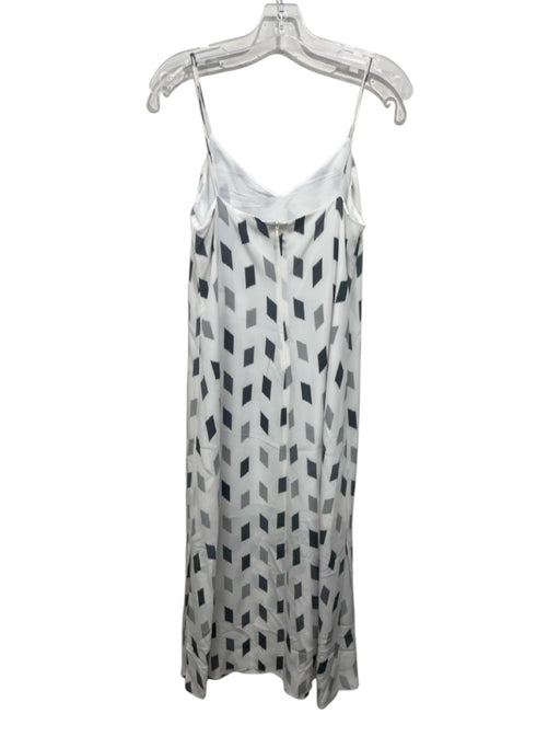 Theory Size 8 White & Grey Silk Maxi Sleeveless All Over Print Dress White & Grey / 8