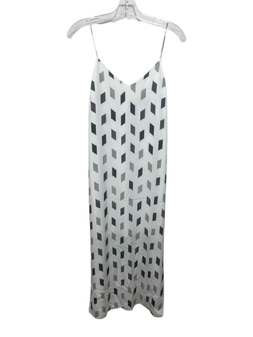 Theory Size 8 White & Grey Silk Maxi Sleeveless All Over Print Dress White & Grey / 8