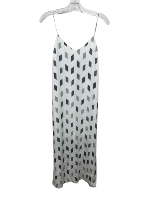 Theory Size 8 White & Grey Silk Maxi Sleeveless All Over Print Dress White & Grey / 8